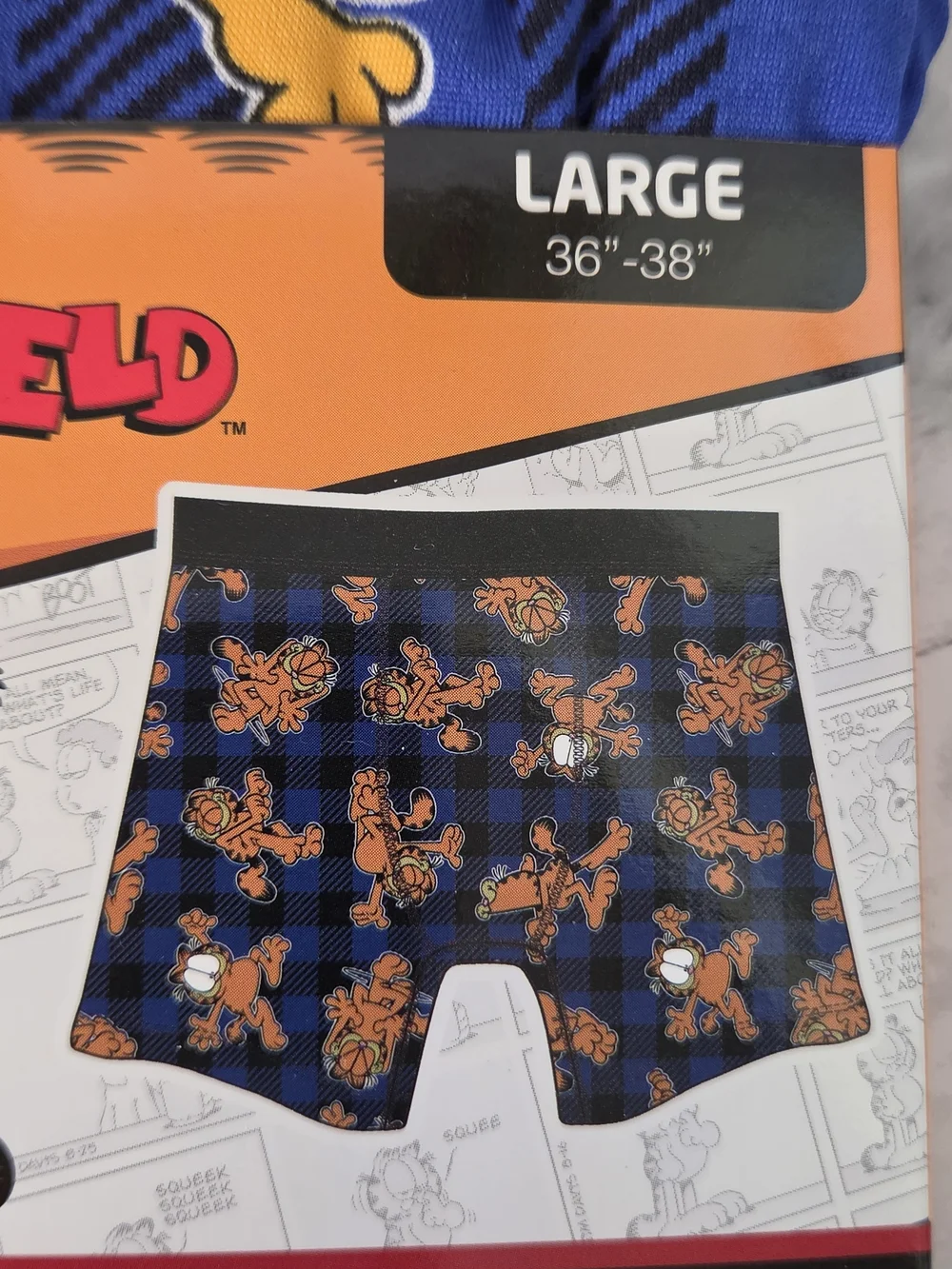 Garfield Men’s Boxer Briefs Size Large - Blue & Yellow